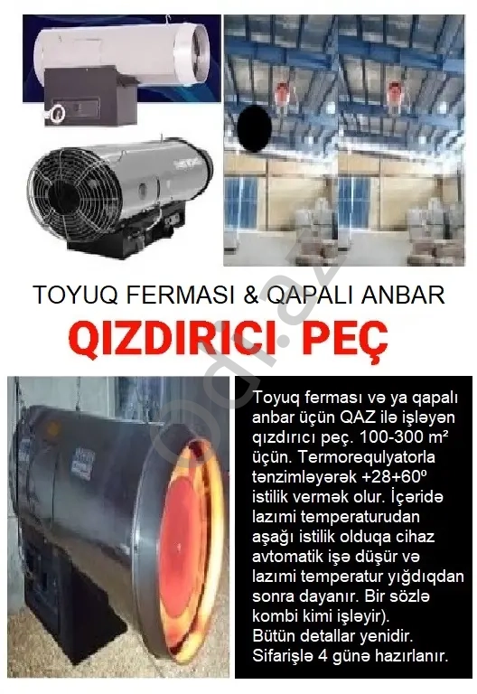 Qızdırıcı peç. Toyuq ferması və ya qapalı anbar üçün