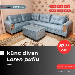 Modern və klassik Künc divanlar KREDİTLƏ